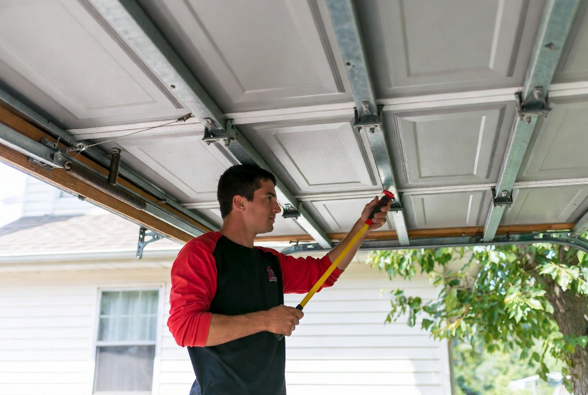 Garage door repair in progress
